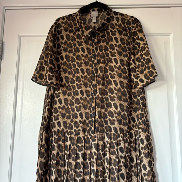ASOS Leopard Chiffon Midi Pleated A-Line Dress Size 14 NWOT. - Picture 2 of 5